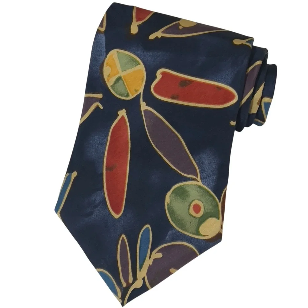 Vintage 417 by Van Heusen Silk Men's Necktie Abstract Blue Multi Floral Designer